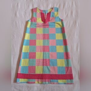 Vineyard Vines girls size 8, bright color block fabric, ribbon trim, EUC